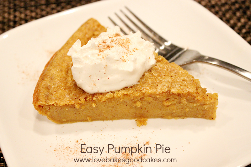 Easy Pumpkin Pie slice on plate with fork.