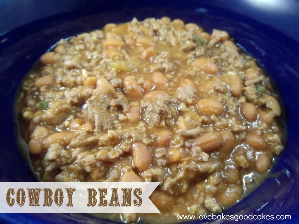 Cowboy Beans in blue bowl.