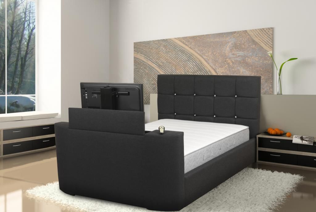 Designer Black Fabric Crystal Super King TV Bed Frame eBay