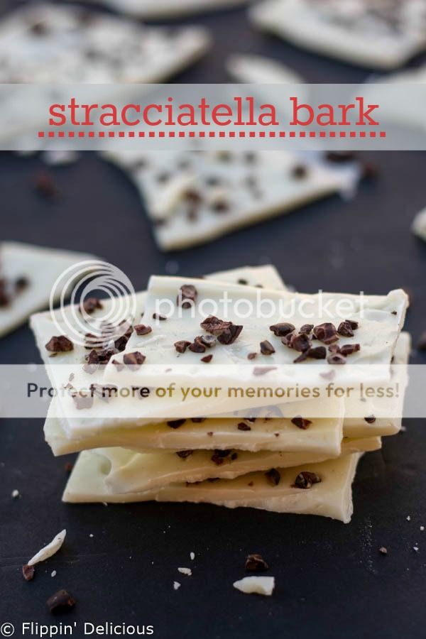 Sweet and creamy white chocolate and dark crunchy cacao nibs come together into this Stracciatella bark recipe. Great for giving as a gift or snacking on.