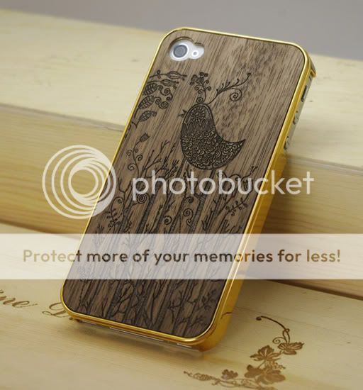 Bird Tree Natural Wood Chip Bamboo Wooden Chrome Cover Case for iPhone 4 4G 4S